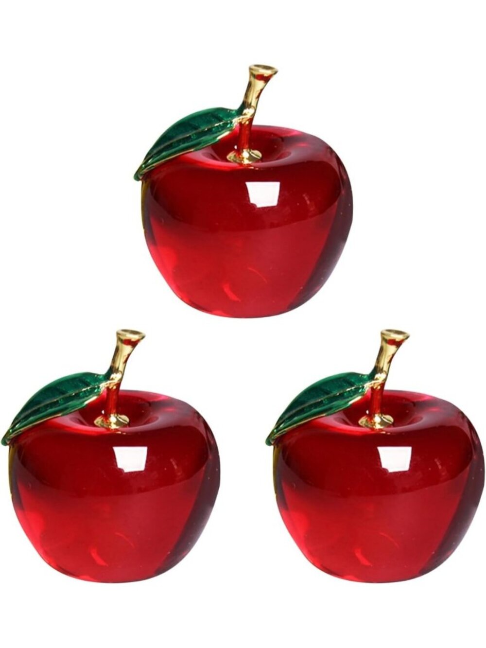 Set of 3 Crystal Red Apple Ornaments - Elegant Glass Table Centerpieces, 2.4